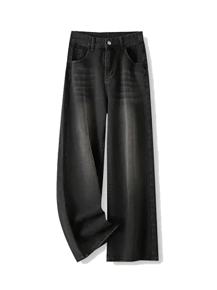 High Waist Baggy Straight Jeans for Women – Black & Grey