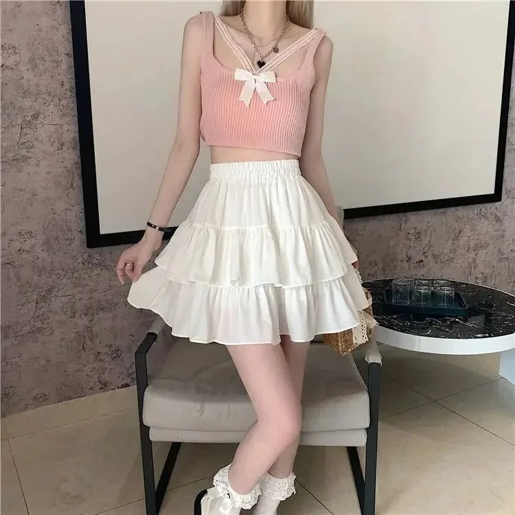 White Pleated A-Line Skirt for Women – Elastic Waist