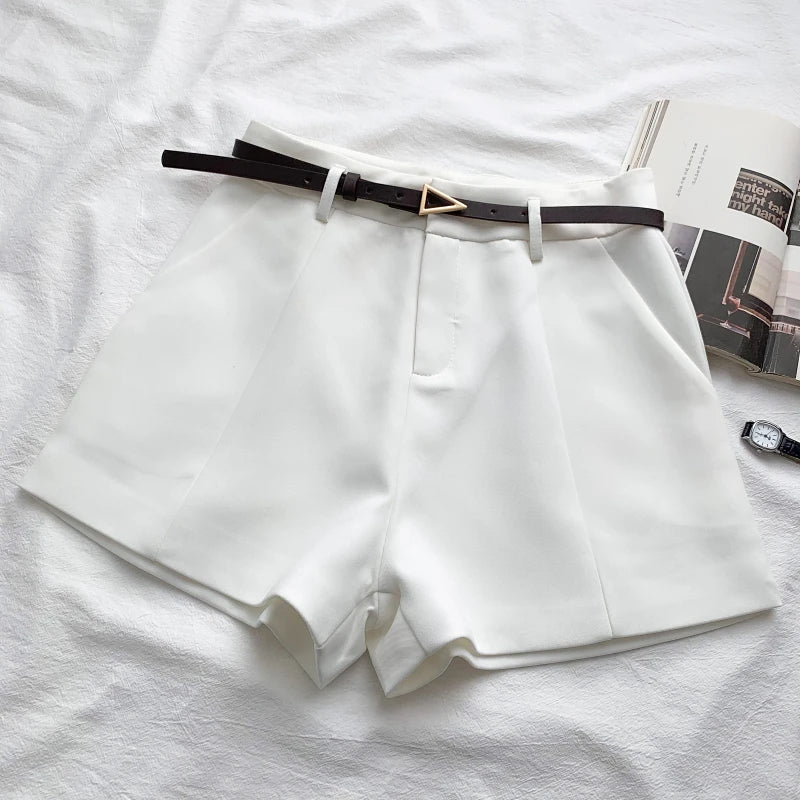 High Waist A-Line Shorts for Women – Office Chic with Belt
