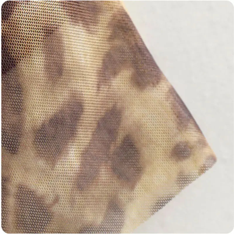 Leopard Print Tulle Midi Skirt for Women – High Waist