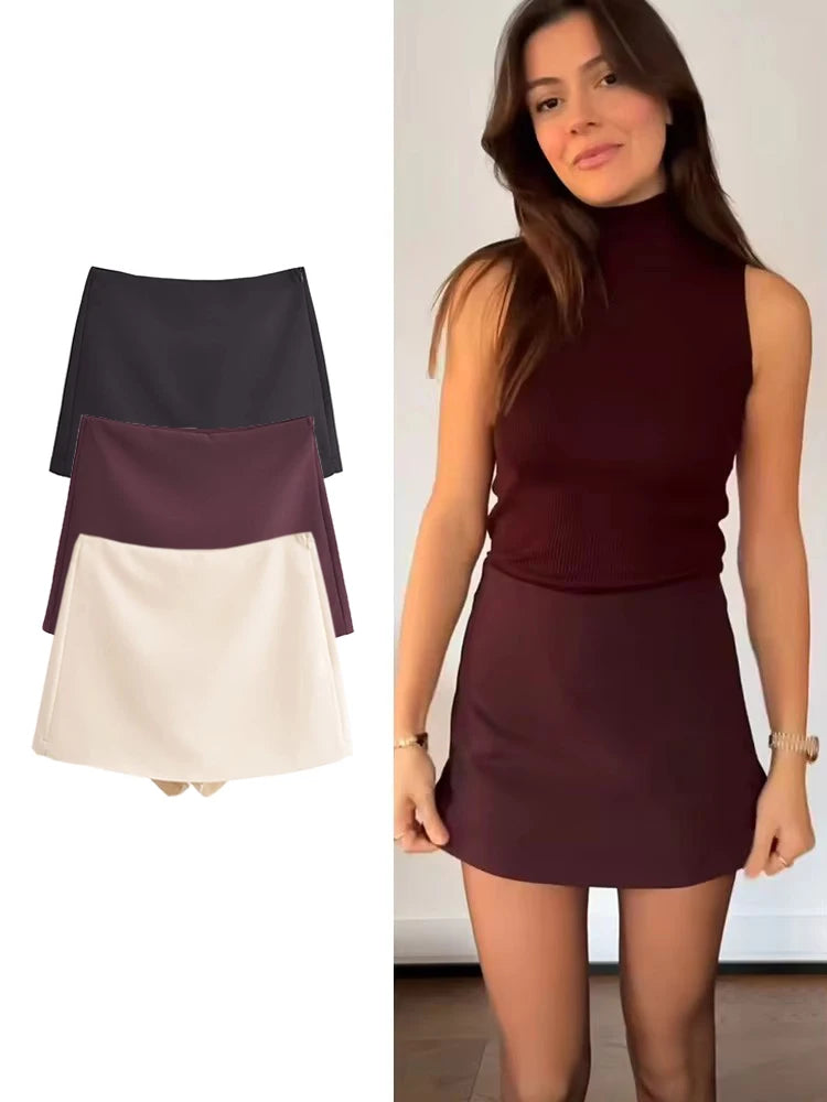 High Waist Solid Mini Skort for Women – Spring Streetwear