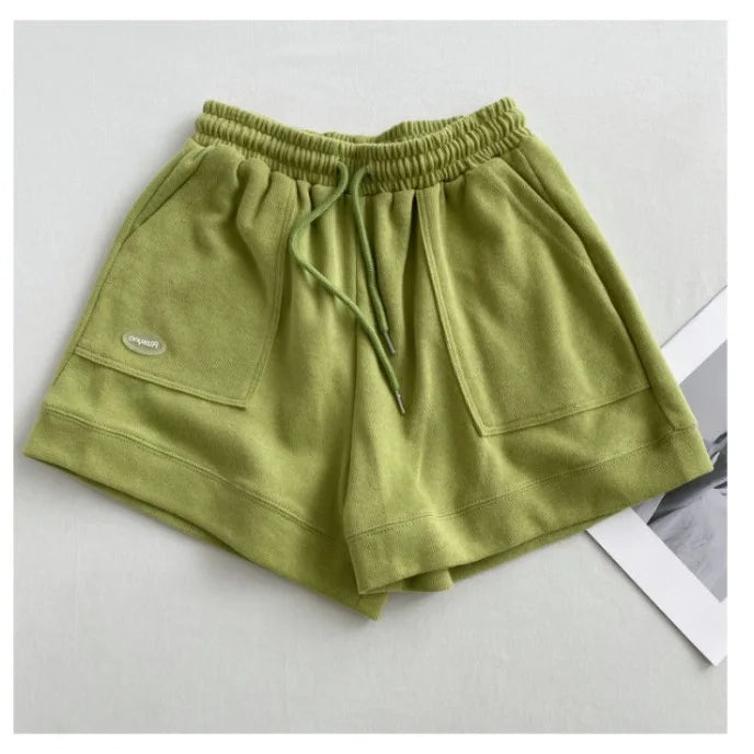 Wide-Leg Drawstring Shorts for Women – Slim Waist Casual Sports Pants