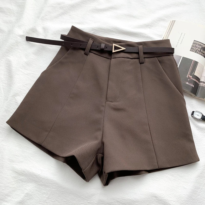 High Waist A-Line Shorts for Women – Office Chic with Belt