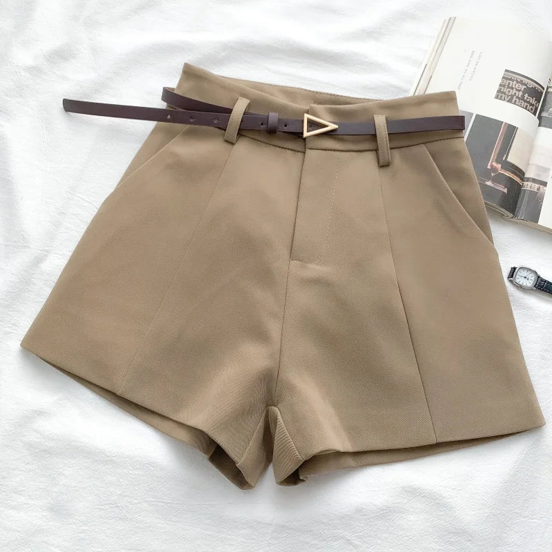 High Waist A-Line Shorts for Women – Office Chic with Belt