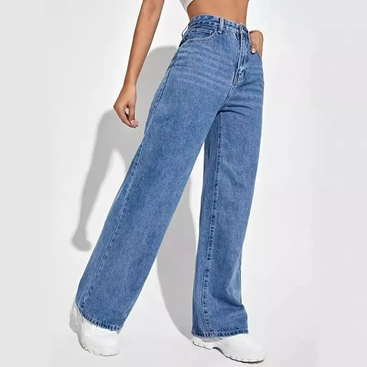 Retro High Waist Baggy Straight Jeans for Women
