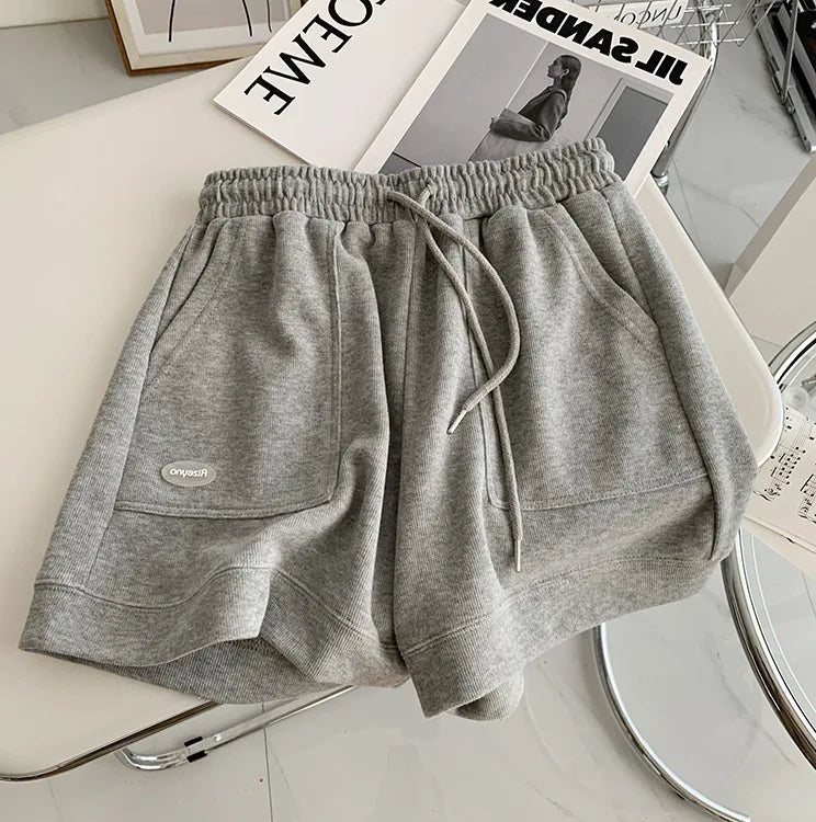 Wide-Leg Drawstring Shorts for Women – Slim Waist Casual Sports Pants