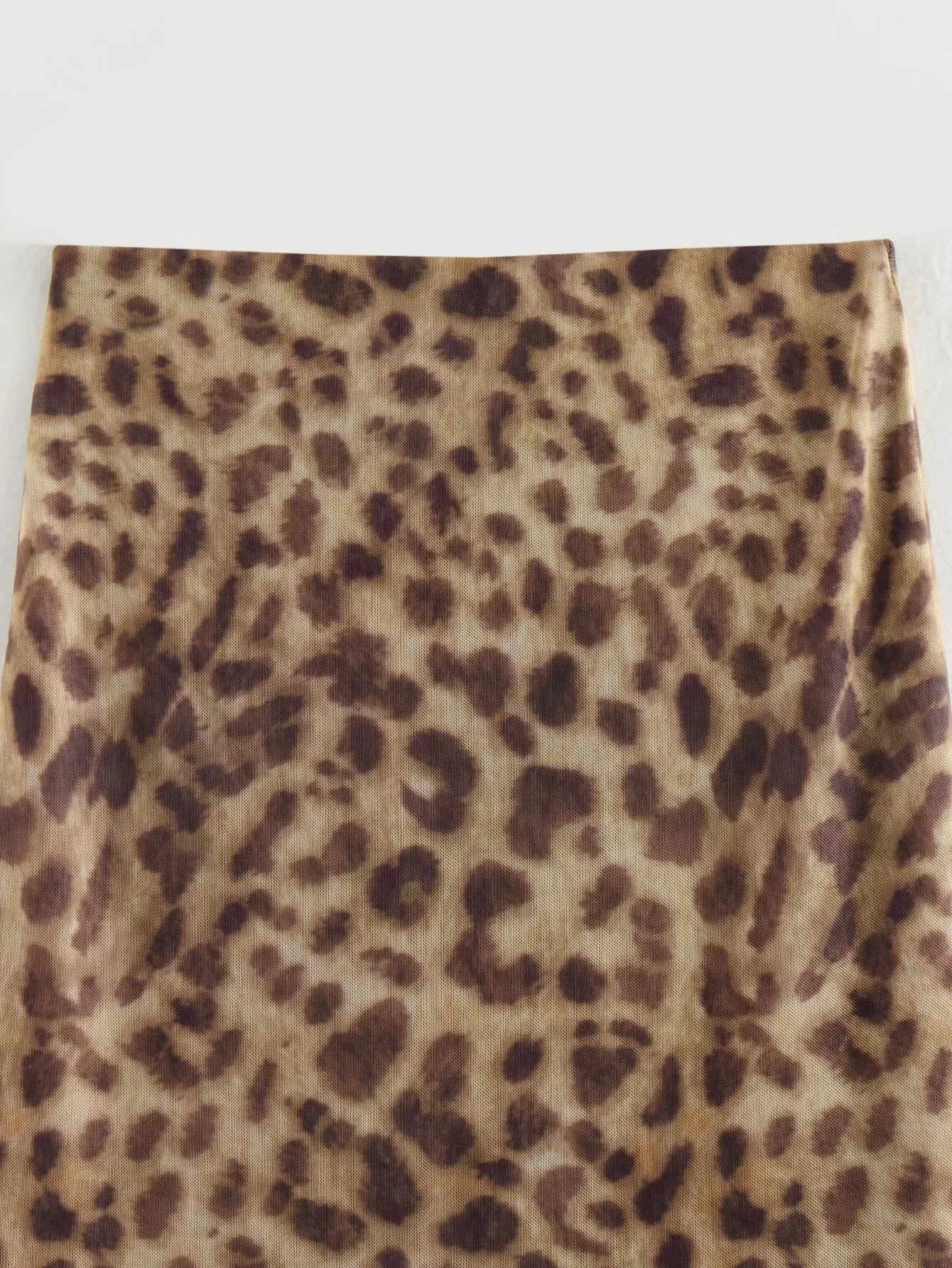 Leopard Print Tulle Midi Skirt for Women – High Waist