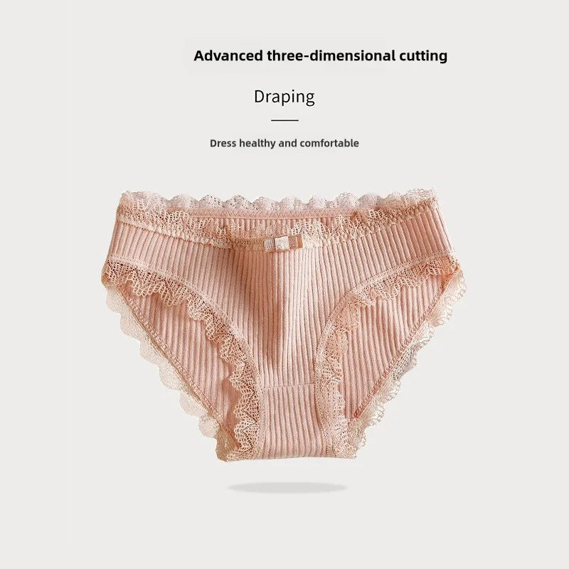 4pcs Women's Lace Bikini Panties – Comfy Breathable Mid-Rise Cotton Underwear