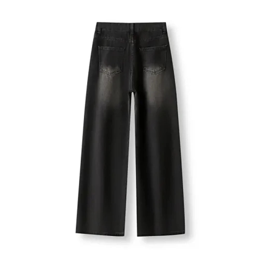 High Waist Baggy Straight Jeans for Women – Black & Grey